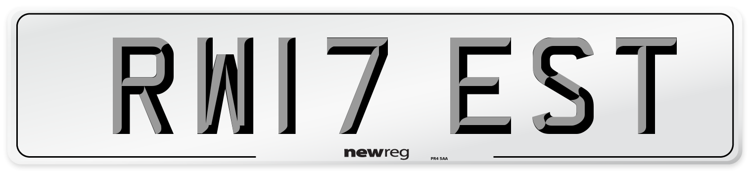 RW17 EST Number Plate from New Reg